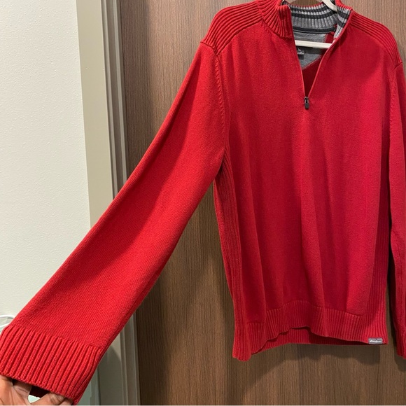 Eddie Bauer Men’s Red Quarter-Zip Rib-Knit Sweater Size XL 100% Cotton Pullover - Picture 7 of 15